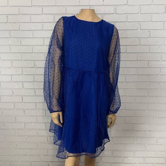 Vila Women’s Mazarine Blue Sheer Spot Smock Dress - Picture 13 of 16